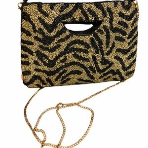Rachel Zoe Black and Gold Animal Print Clutch Bag w/Crossbody Strap